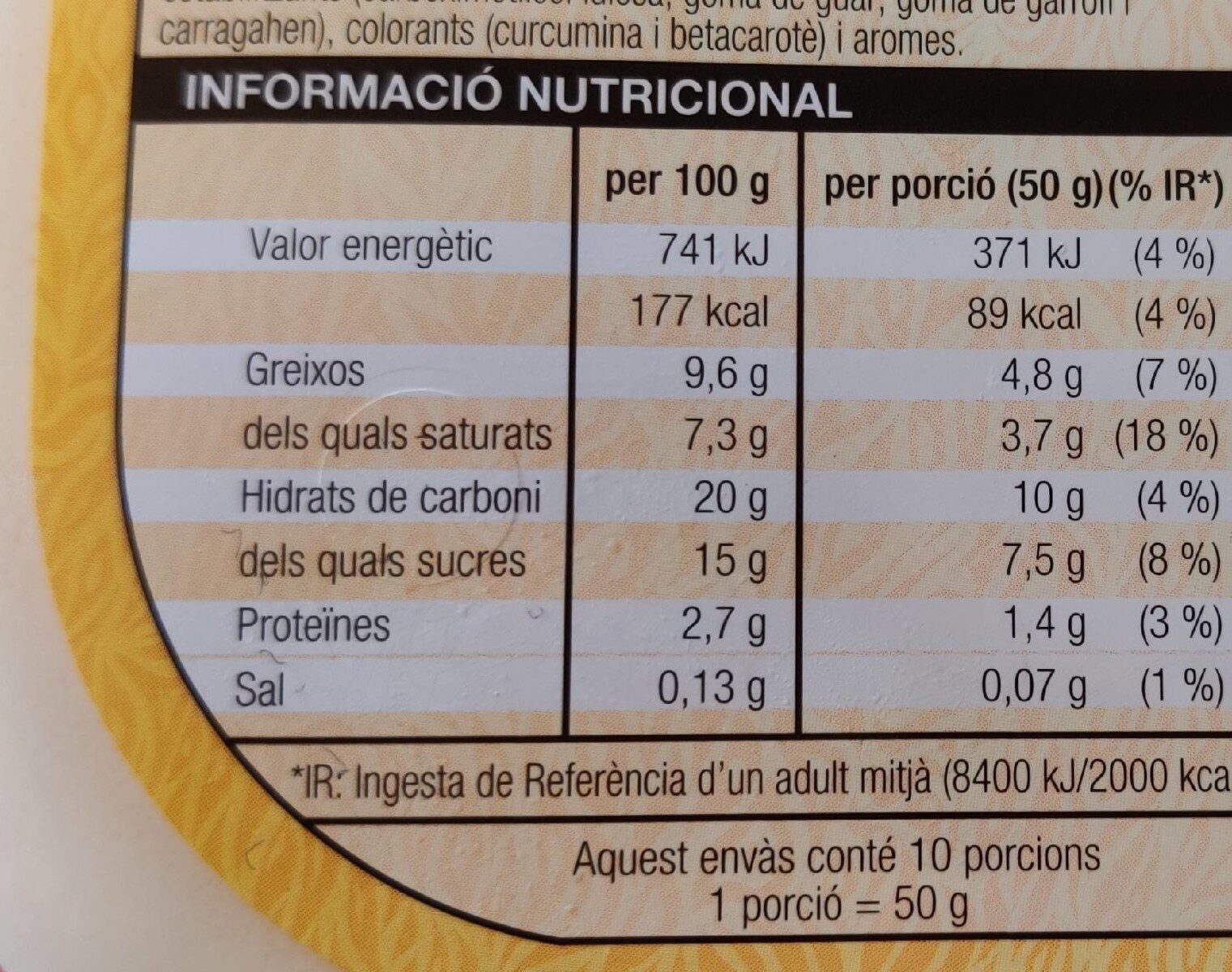 Vanille pépites de chocolat - Informació nutricional - es