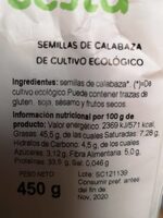 Semillas de calabaza - Informació nutricional - es