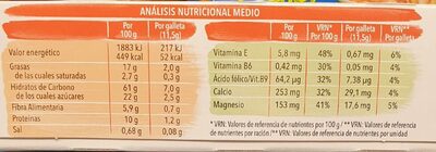 Galletas leche y chocolate - Informació nutricional - es