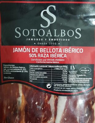Jamón de bellota ibérico raza ibérica lonchas - Informació nutricional - es