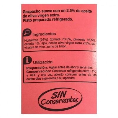 Gaspacho suave - Informació nutricional - es
