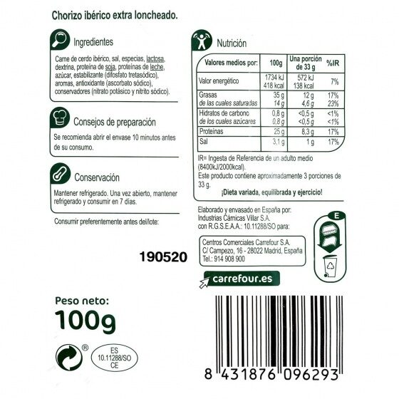 Chorizo ibérico - Ingredients - es