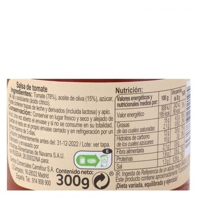 Salsa de tomate de la abuela - Informació nutricional - es