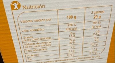 Galleta maría - Informació nutricional - es