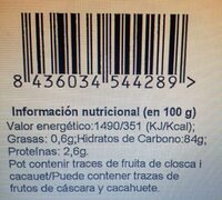 Mango Deshidratado Sin Azúcar - Informació nutricional - es