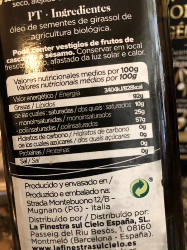 Aceite de semillas de girasol - Informació nutricional - es