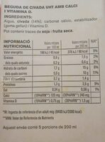 Beguda Vegetal Civada - Informació nutricional - ca