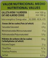 Galletas con Avena y Almendra - Informació nutricional - es