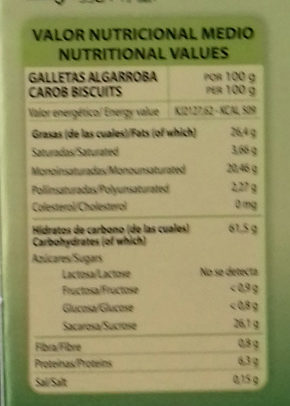 Galletas con algarroba - Informació nutricional - es