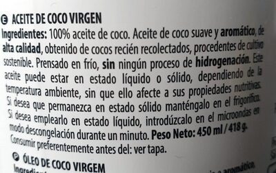 Aceite de coco virgen - Ingredients - es