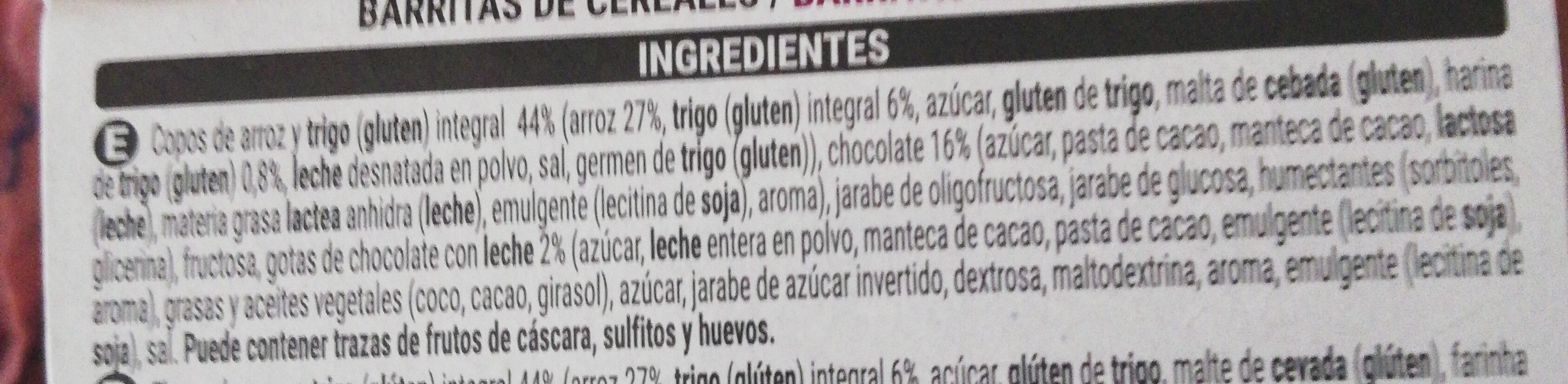 Barritas chocolate leche - Ingredients - es