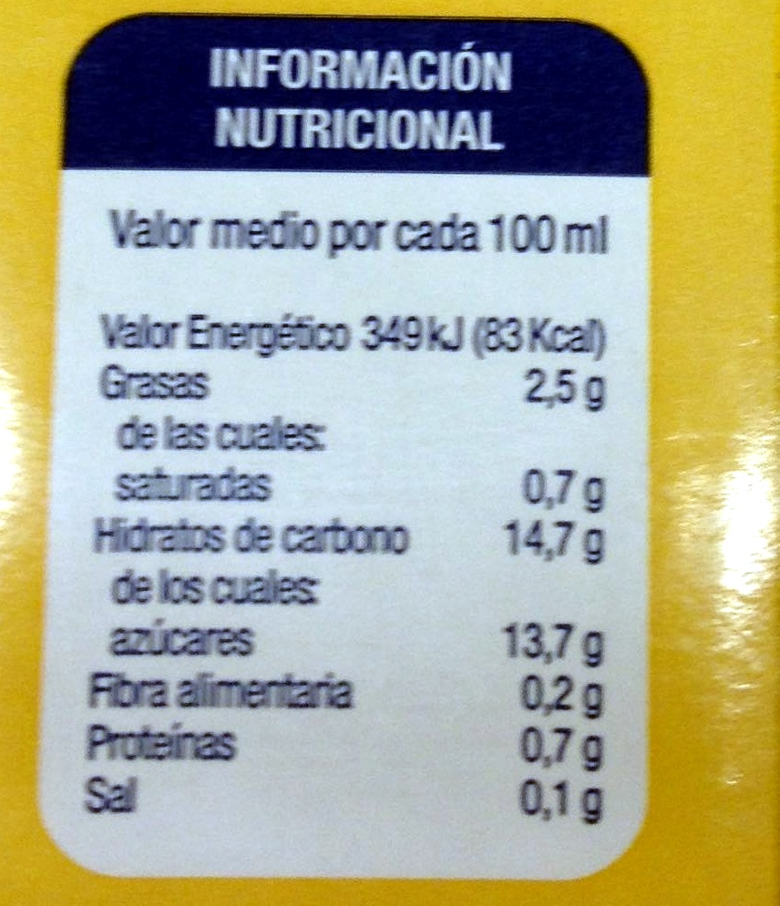Horchata  de chufa - Informació nutricional - es