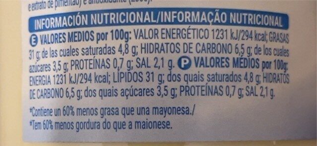 Mayonesa light - Informació nutricional - es