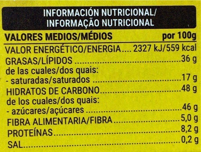 Turrón de Avellana - Informació nutricional - es