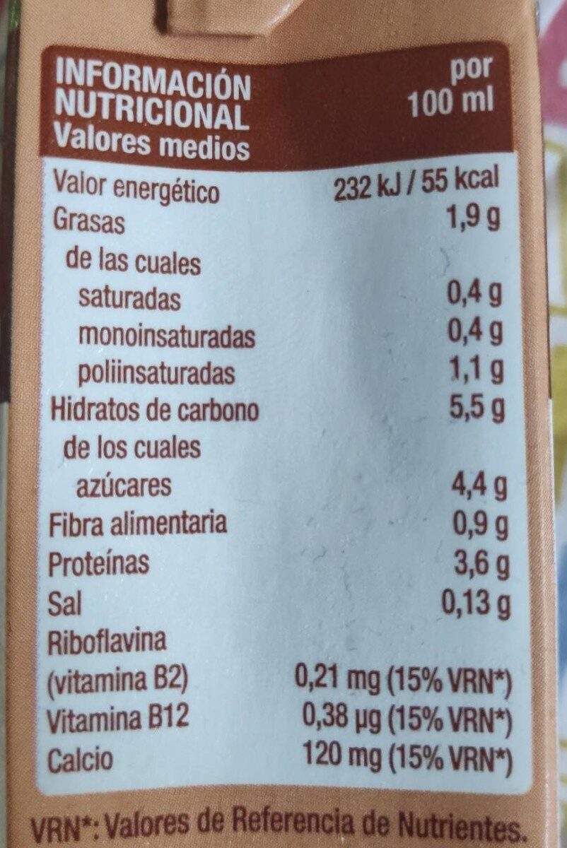soja Chocolate calcio - Informació nutricional - es
