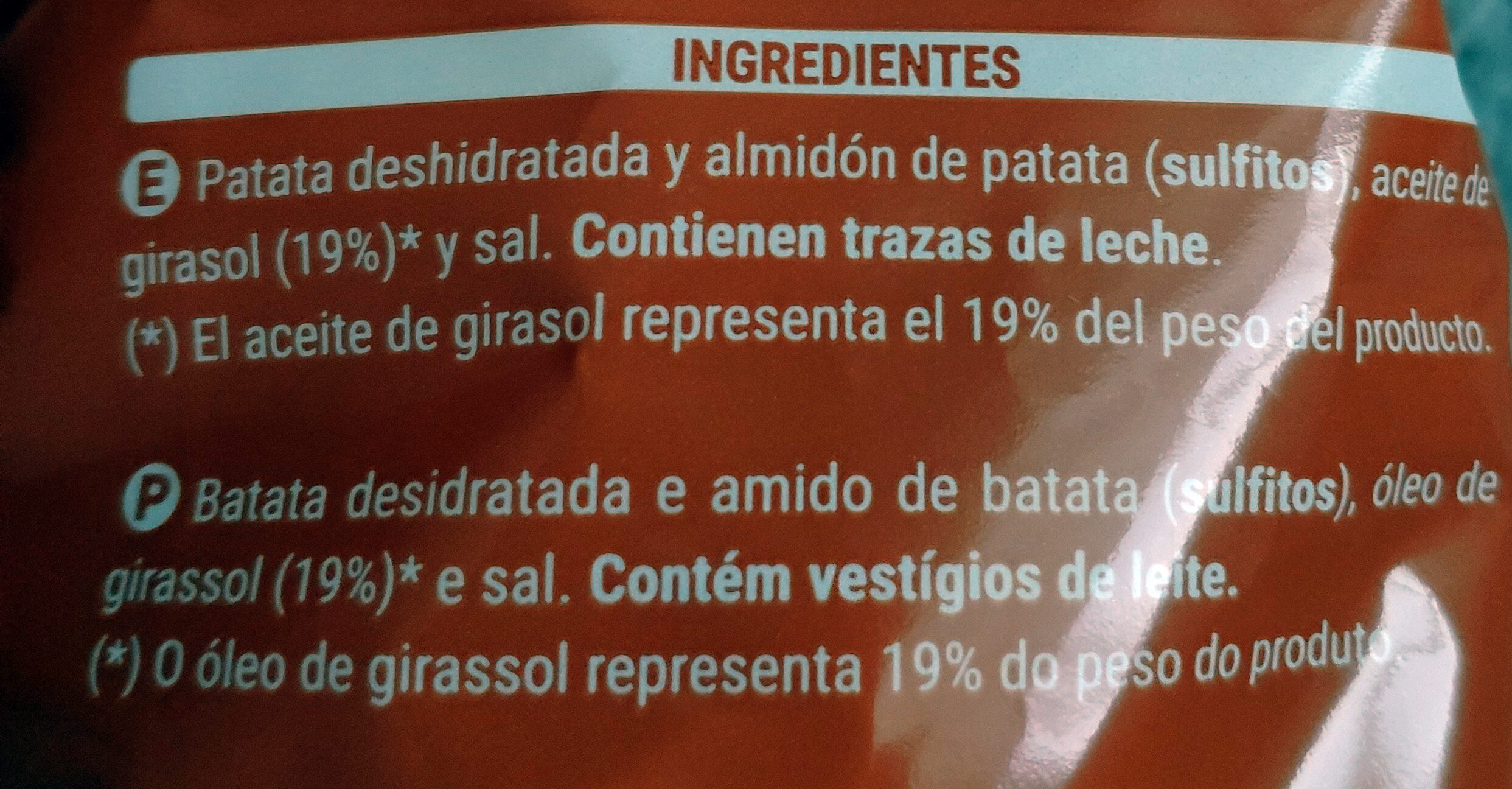 Patatas light - Ingredients - es