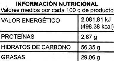 Turrón de coco al chocolate - Informació nutricional - es
