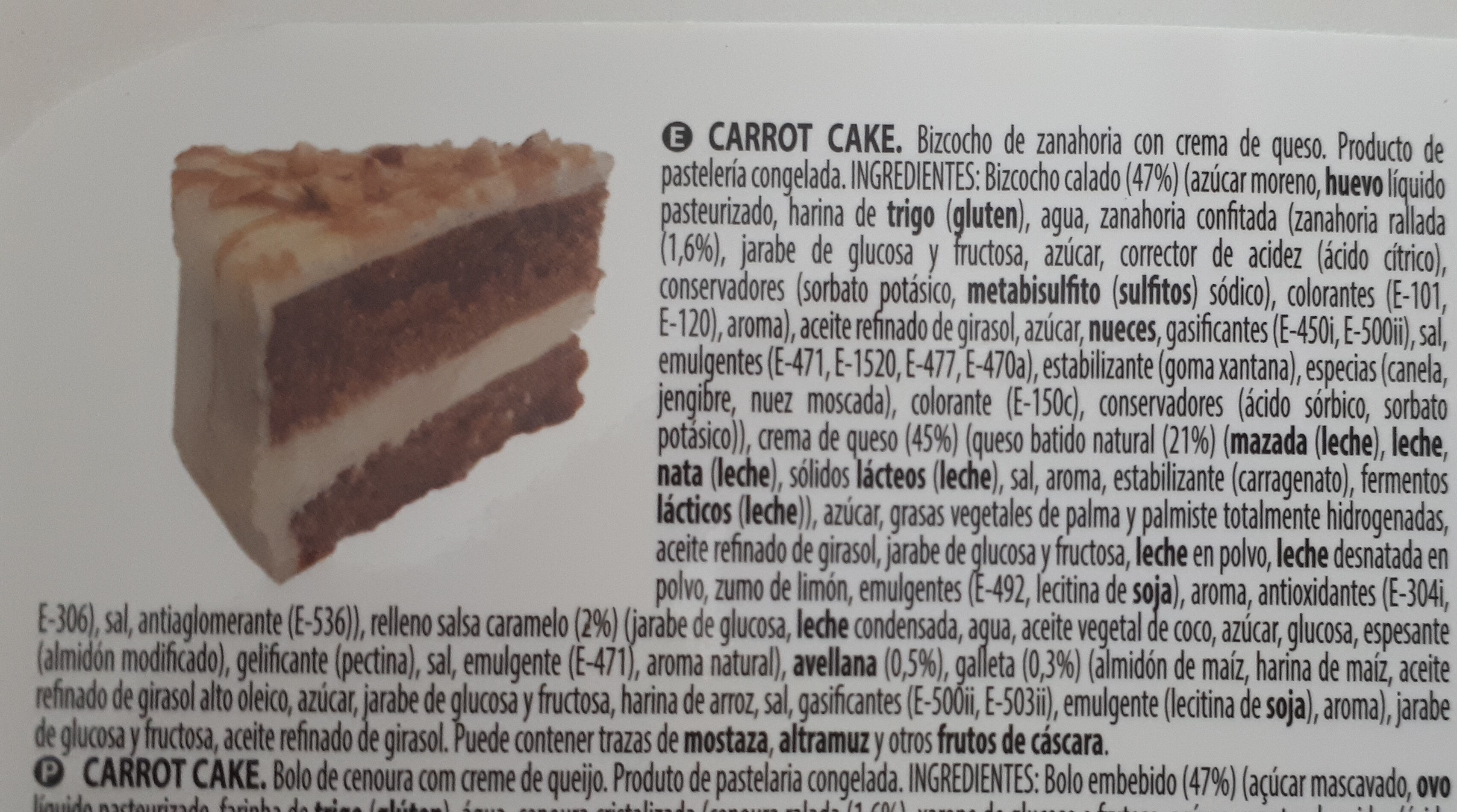 Carrot cake - Ingredients - es