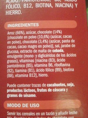Arroz Inflado con Chocolate - Ingredients - es