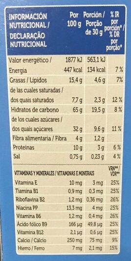 Cereales rellenos de leche - Informació nutricional - es