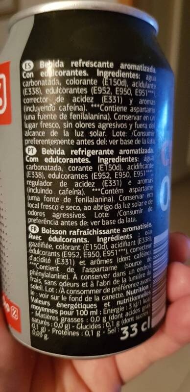 Hola Cola Zero - Ingredients - es