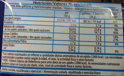 Galletas cookies - Informació nutricional - es