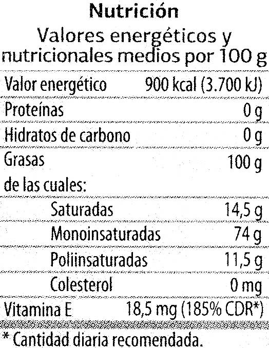 Aceite de oliva virgen extra "Dia" - Informació nutricional