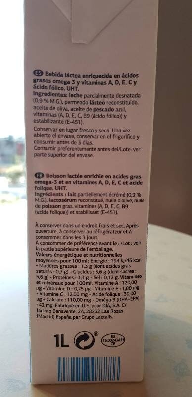 Bebida lactea - Ingredients - es